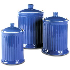 Omniware Simsbury 3-Piece Canister Set - Ceramic Storage Jars with Airtight Lids, Lead-Free Glaze, Dishwasher Safe - Vintage-Inspired Kitchen Containers for Flour, Sugar, Coffee (Simply Blue)
