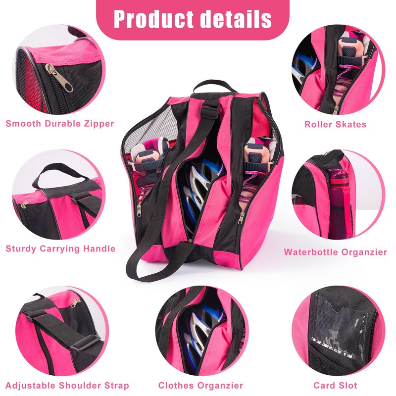 Pink Roller Skate Bag with Adjustable Shoulder Strap and Handle,