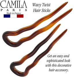 Camila Horquilla Paris AD823 con forma de U para moño en espiral, 4 pequeñas horquillas onduladas en forma de U, color carey, accesorio flexible y dur