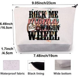BWWKTOP Vintage Western Country Cosmetic Makeup Bag Country Music Lover Gift Rock Me Mama Like A Wagon Wheel Zipper Pouch Bag For Singer Fans (rock me)