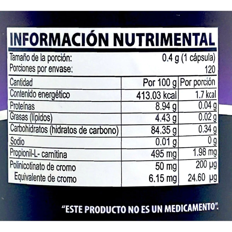 Suplemento Chromium 400 L-carnitina de 120 cpsulas Naturalhealth