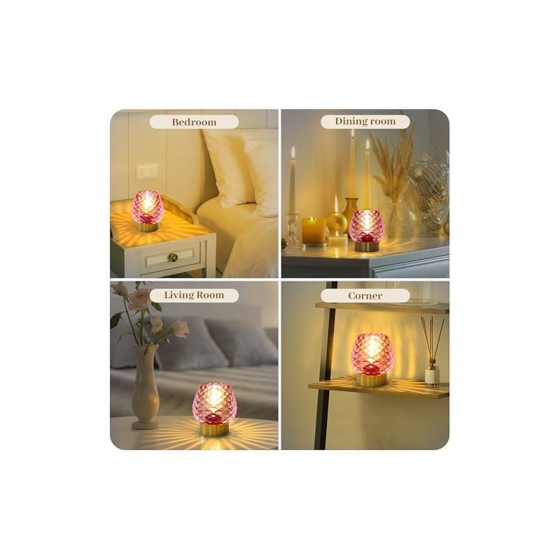 Ecleng 2 Pack Small Battery Operated Lamp with Timer,Cordless Glass