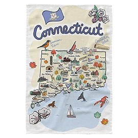Fish Kiss 16"x24" Connecticut Map Dish Towel is of 100% Microfiber Waffle Weave Making it Super Absorbent, Soft & Machine Washable - Kitchen Towel,Map Dish Cloth is Multi Purpose