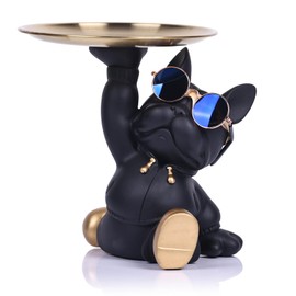 oliruim Bulldog Tray Statue, Modern French Bulldog Butler Statue with Key Tray, for Candy Rack, Storage Tray Statue, Home Decor, Entryway, Living Room, Office Desktop Decoration (Black)