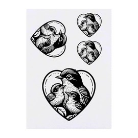 4 x 'Parent & Baby Birds' Temporary Tattoos - Water Resistant, Skin-Safe, Non-Toxic Transfers, Mixed Sizes (TO00074644)