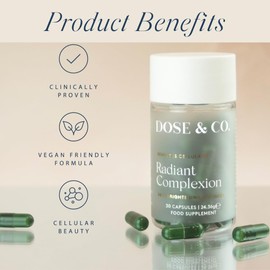 Dose & Co Radiant Complexion Capsules – 30 Capsules | Hyaluronic Acid + SkinAx2™, Vitamins & Zinc | Supports Skin Radiance, Hydration & Elasticity | Vegan, Gluten-Free Daily Skin Supplement