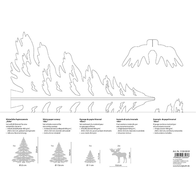 Ursus 17200001 Winter Paper Scenery, Elk, White, 4 Sheets of