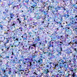 4mm Glass Seed Beads, 2000 Pcs 6/0 Round Craft Beads for Jewelry Making, Tiny Small Pony Bead for DIY Bracelets Necklaces, Earrings, Bead Weaving & Embroidery,Iridescent Transparent White