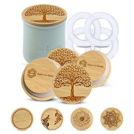 La Fermiere Yogurt Container Covers – Tree of Life Design or Choose a Design - 4 Bamboo Wood Lids Set With Extra Silicone Gaskets - Perfect Airtight Fit