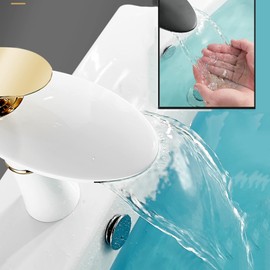 Waterfall Faucet for Bathroom Sink, Brass Faucet Bathroom, Sink Faucet Hot and Cold Mix Tap, Single Handle, Waterfall Bathroom Faucet, Black, Short (Color : Black, Size : High)