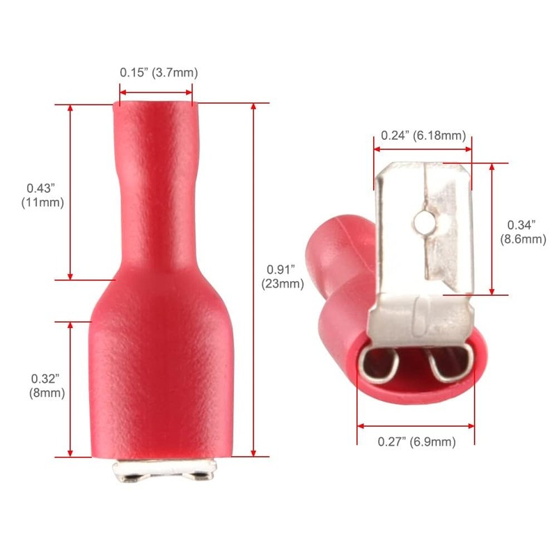 Heschen piggyback spade crimp terminal connector 0.5-6.0mm² (22-10 awg) red