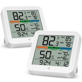 MeesMeek 2 Pack Indoor Thermometer Room Temperature Home Hygrometer Humidity Gauge, Accurate with Calibration, Backlight, Air Comfort Indicator, 24H Max Min Records, Time, Date(AAA Batteries Included)