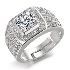 Halukakah Gold Diamond Ring Iced Out, Men's 18 Carat Real Gold Plated/Platinum Plated White Gold Ring Size Adjustable with Free Gift Box, Platinum