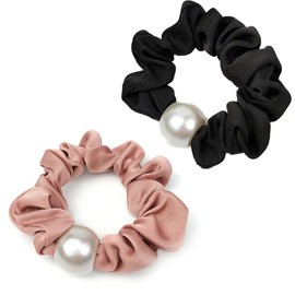 Black Hair Elastic Stylish Scrunchie Pearls Non-Tracing Hair Accessory Adult Hair Arrangement Beautiful Hair Scrunchie Set of 2