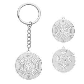 TEAMER Stainless Steel Hekate Wheel Keychain Hecate's Wheel Keychain Wicca Wheel of Hekate Goddess Amulet Jewelry for Women (Silver)