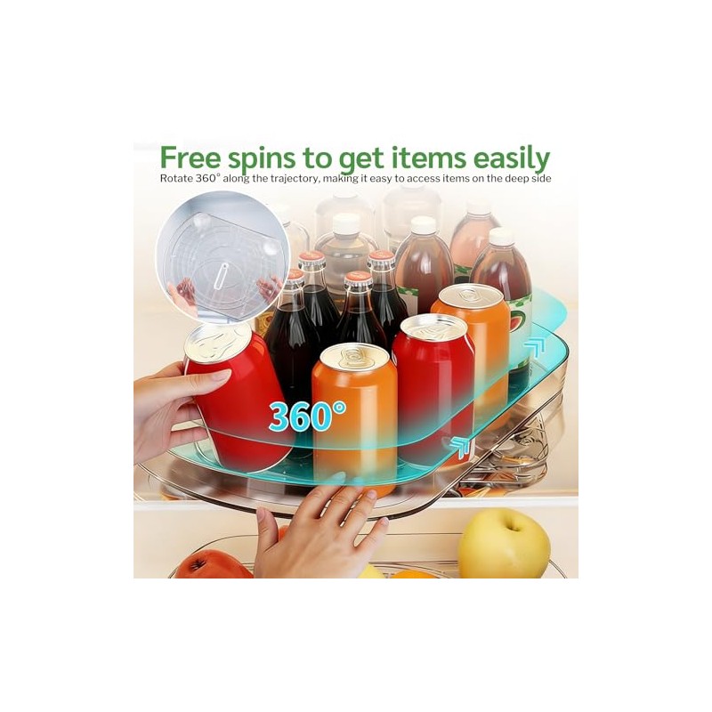 Turntable Fridge Organiser, 360° Rotating Turntable Rectangular Lazy Susan Multifunctional