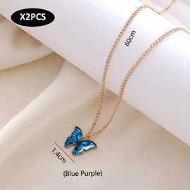 KSBBHDS Pack of 2 Butterfly Pendants, Alloy Butterfly Necklace, Butterfly Pendant Necklace, Suitable Gifts for Girlfriends and Best Friends (Blue, Purple), Metal