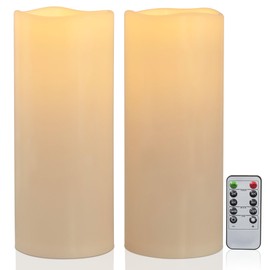 Yongmao 12" x 5" Waterproof Outdoor Flameless Candles Battery Operated LED Flickering Pillar Candles with Remote and Timer for Indoor Outdoor Lanterns, Long Lasting, Ivory Large, Set of 2