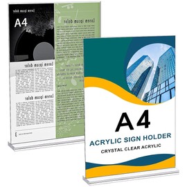 Bangbobi Transparent Price Tags Stand A4 Set of 2 Table Stands Acrylic T Stand for Advertising, Menu Card, Brochures, Photo Frames (21 x 29.7 cm)