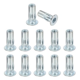 PATIKIL 12 Pcs Multi-Grip Rivet Nuts, M8 Pre-Bulbed Shank Flat Head Threaded Insert Nuts Carbon Steel Plus Nuts Zinc White Plated for Fastener