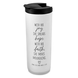 Lighthouse Christian Products Double Wall Vacuum Insulated Tumbler With Lid, 20 Ounce Stainless Steel, She Moves Mountains