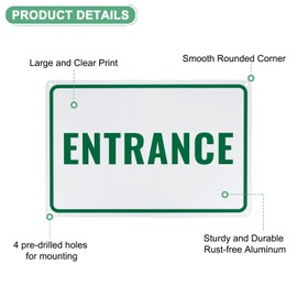 M METERXITY 1-Pack Entrance Sign 12x8 Inch Aluminum Reflective Enter Here Signs Rust Free Waterproof Entrance Signs for Business/Door[Green Letters On White Background]