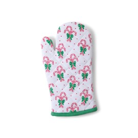Mary Square Festive Chic Holiday Candy Cane Bundle Print with Polka Dot Accents One Size Cotton Oven Mitt Pot Holder Trivet for Baking or Cooking