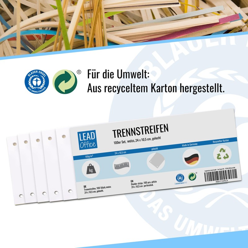 100 Dividers for A4 Folders, Recycled Cardboard, Made in Germany,