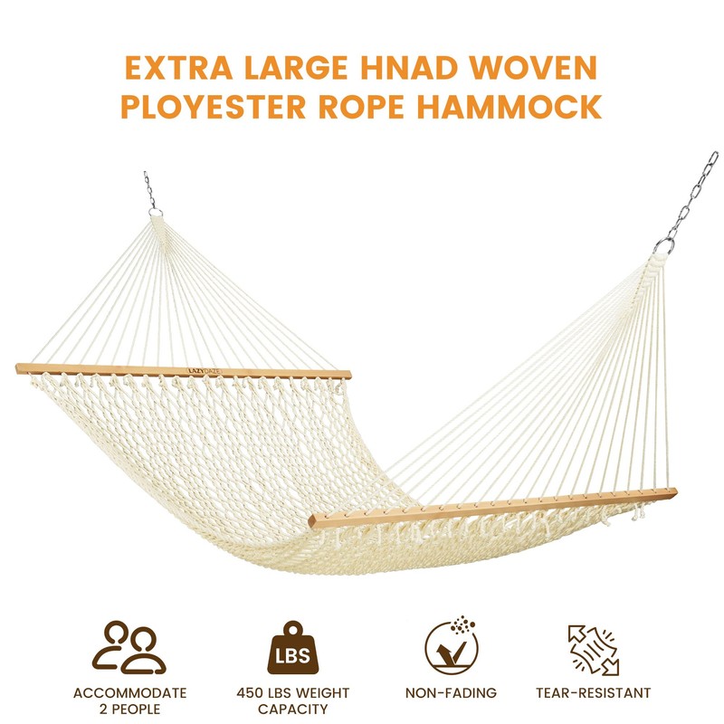 Lazy Daze 13 Ft Double Handwoven Polyester Rope Hammock with