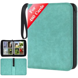 JUSONEY Scrapbook for Cards, 4 Side Scrapbook for up to 480 Cards, Trading Card Album, Zip Binder for Trading Cards, MTG Cards Book for Playing Cards for Sports Cards (Turquoise)