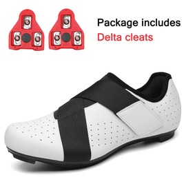 VikoViren Unisex Cycling Shoes Compatible with Peloton Bike with Single Hook & Loop Strap and Delta Cleats Included Perfect for Indoor Road Riding Bike Shoes for Men Women, White 11