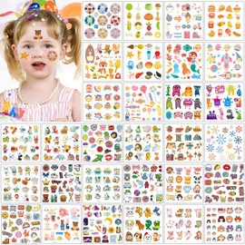 Temporary Tattoo Kids,30 Sheets Mixed Styles Tattoos for Kids Cute Temporary Tattoos Stickers for Girls and Boys, Animals Numbers Plants Fruits Fake Tattoos 2