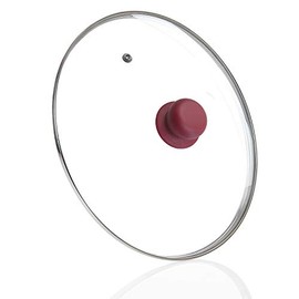 Pot Lid Glass Dishwasher Safe Heat Resistant Universal Lid for Pots and Pans Tempered Quality Glass Lid with Steam Vent Transparent Stainless Steel Edge Handle Cherry Red Cherry 16 cm