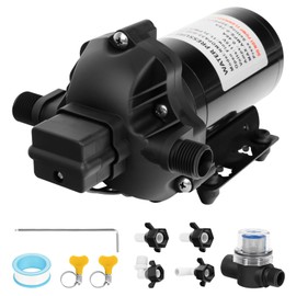 Water Pressure Diaphragm Pump 115V AC 3.2 GPM 50PSI, Self-priming Booster Pump with Power Plug, for Kitchen Bathroom RV Marine Caravan, Food Truck, Hose(Black)