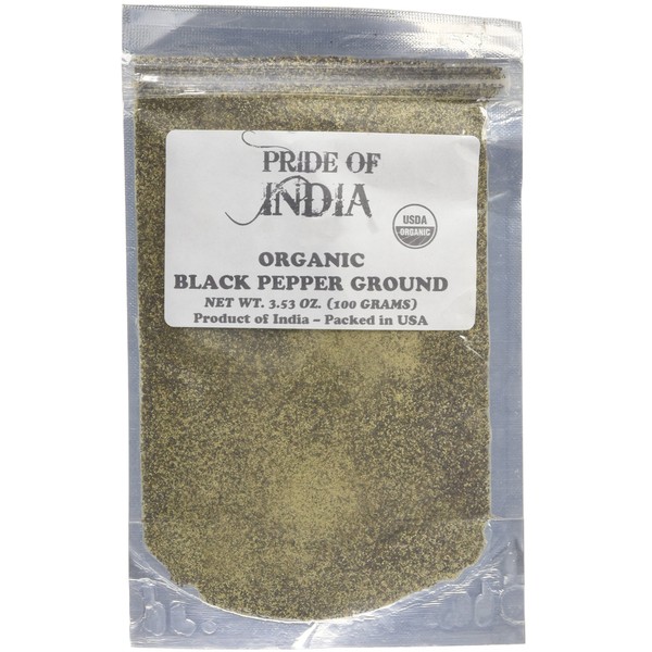 Pride of India – Black Pepper Ground – Ideal for Gourmet Dishes/ Soups/ Stews/ Rubs – Fresh & Preservatives Free – Warming Spice – Easy to Store – 8oz. Medium Dual Sifter Jar