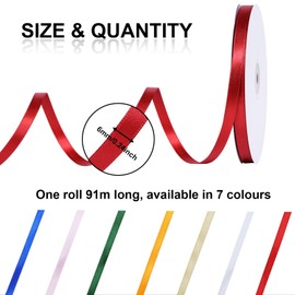 RAFIYU 91 m / 298 feet Beautiful Satin Ribbon Red Bows Gift Ribbon Red 6 mm Fabric Ribbon Felt Ribbon Decorative Ribbon Borders and Ribbons for Sewing Crafts, Decorative Ribbon for Wedding and