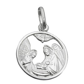 Kettenanhänger Anhänger für Halskette Religiös Unisex Maria und Josef 925 Silber Durchmesser 15 mm inkl. kleiner Schmuckbox