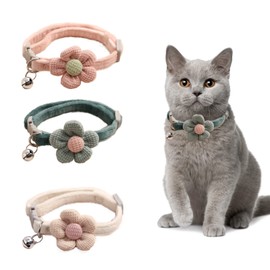 3 PCS Kitten Collar with Bell Breakaway Cat Collar with Flower Charms Adjustable Suede Cute Cat Collar for Girl Boy Puppy Cat (Pink, White, Green)