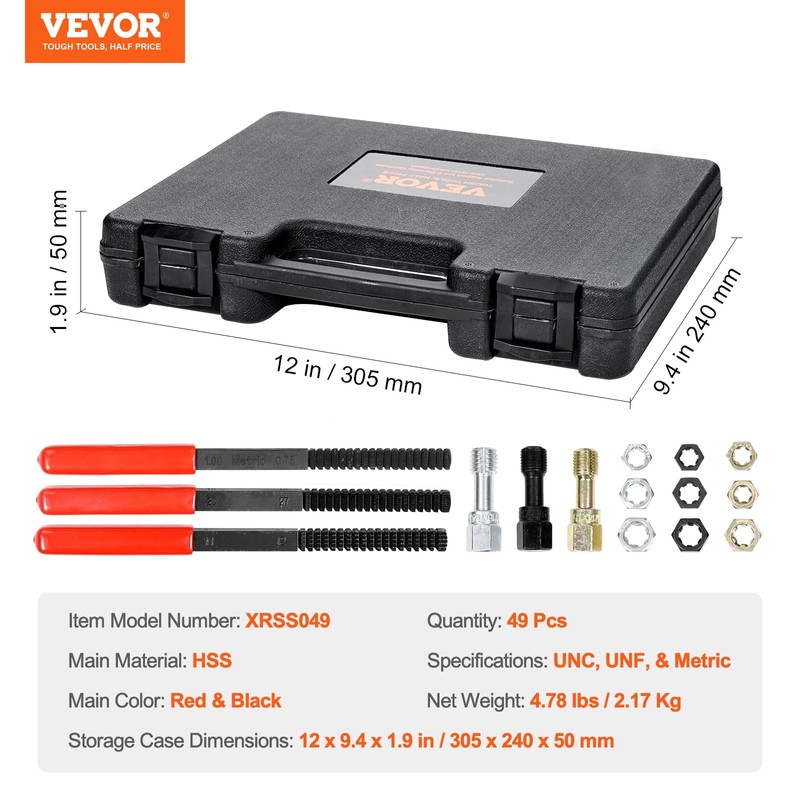 VEVOR Thread Chaser Set - 49-Piece UNC UNF and Metric