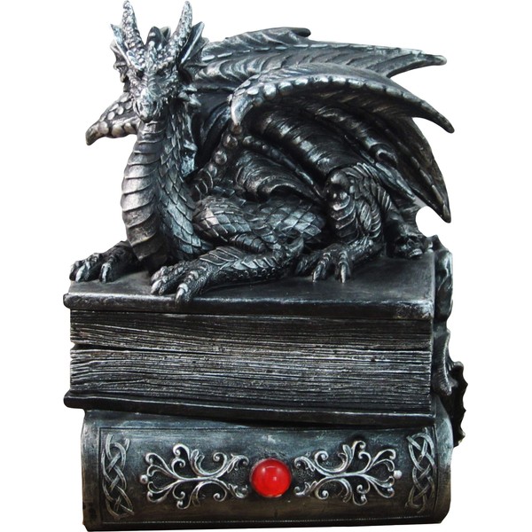 DWK 8" Guardian of Bibliophiles Decorative Medieval Gothic Dragon Trinket Stash Box Statue with Magical Hidden Book Secret Storage Compartment for Fantasy Home Decor…