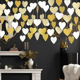 Holographic Party Decorations Heart Garland - 13Ft Valentines Day Decorations Birthday Decorations Wedding Hanging Decoration (White Gold)