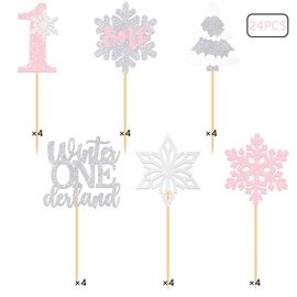 Winter Onederland Cupcake Topper Snowflakes One 1st Birthday Party Decoration Holiday Food Picks Table Ideas Pink