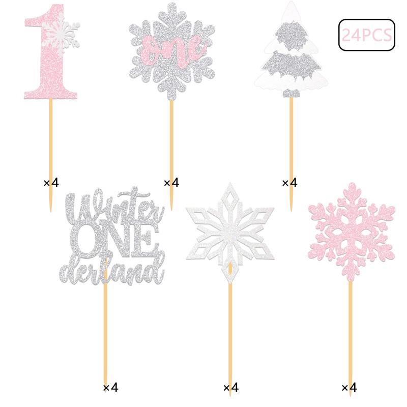 Winter Onederland Cupcake Topper Snowflakes One 1st Birthday Party Decoration