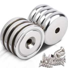 Pack of 8 Magnets Strong with Hole 45 kg Force 36 x 7 mm Neodymium Magnet with Hole Magnets Round Neodymium Magnets Extra Strong Magnet for Screwing Countersunk Pot Magnet with Screws