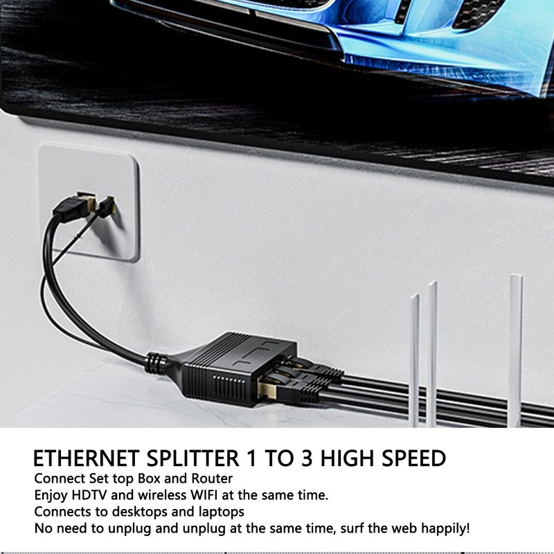 Ethernet Splitter, 1000Mbps Ethernet Splitter 1 to 3, 3 Devices