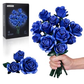 BuildingBoat Blue Rose Bouquet Building Set, Botanical Collection Blocks Kit for Adults and Women, Elegant Gothic Artificial Flowers for Home Decor, Ideal for Valentine’s Day - Colour: Blue Rose