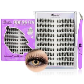 No Glue Needed Lashes,Lash Clusters Kit, DIY Cluster Eyelash Extensions 10‑18mm,140pcs Fluffy D Curl Soft Natural Lashes with Lash Tweezers–Natural Fake Cat Eye Wispy Individual Clusters(NG LLB1)