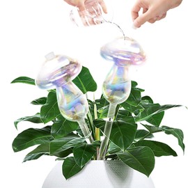 JFLLAJNF Plant Watering Globes-2pcs Self Watering Planter Insert,Plant Watering Devices,Glass Watering Bulbs for for Indoor Plants,Mushroom Watering Globes,Top-Fill Watering