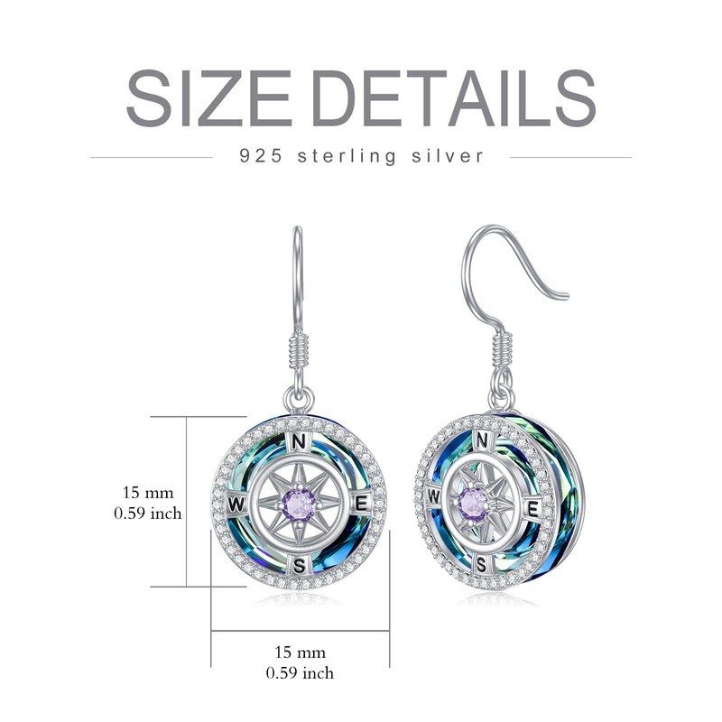 TOUPOP Birthstone Earrings for Women Sterling Silver Compass Dangle Earrings