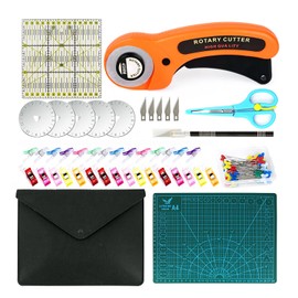 Rotary Cutter Set 96pcs,Quilting Kit Include 45mm Fabric Cutter with 5 Extra Blades,Patchwork Ruler, Needles, Clips & Pins for Sewing, Scrapbooking, Leather Dressmaking